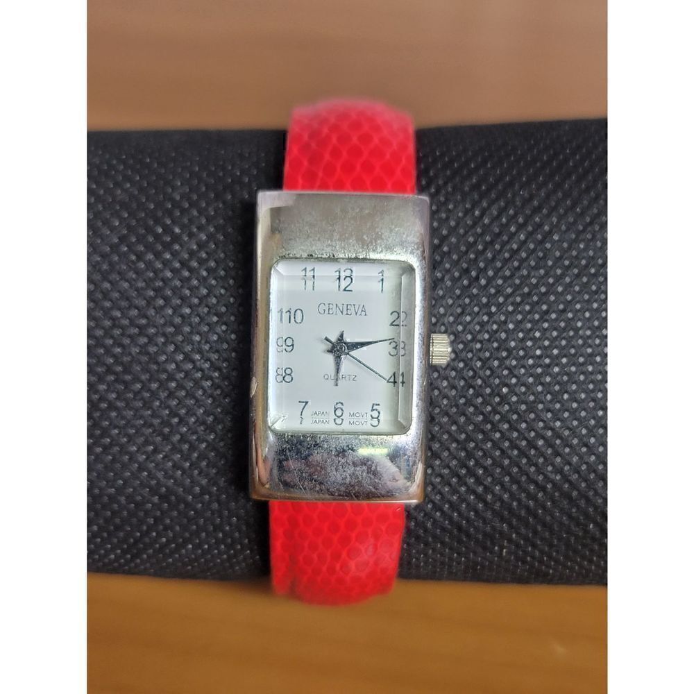 Vintage Geneva Analog Wristwatch Red Cuff Band